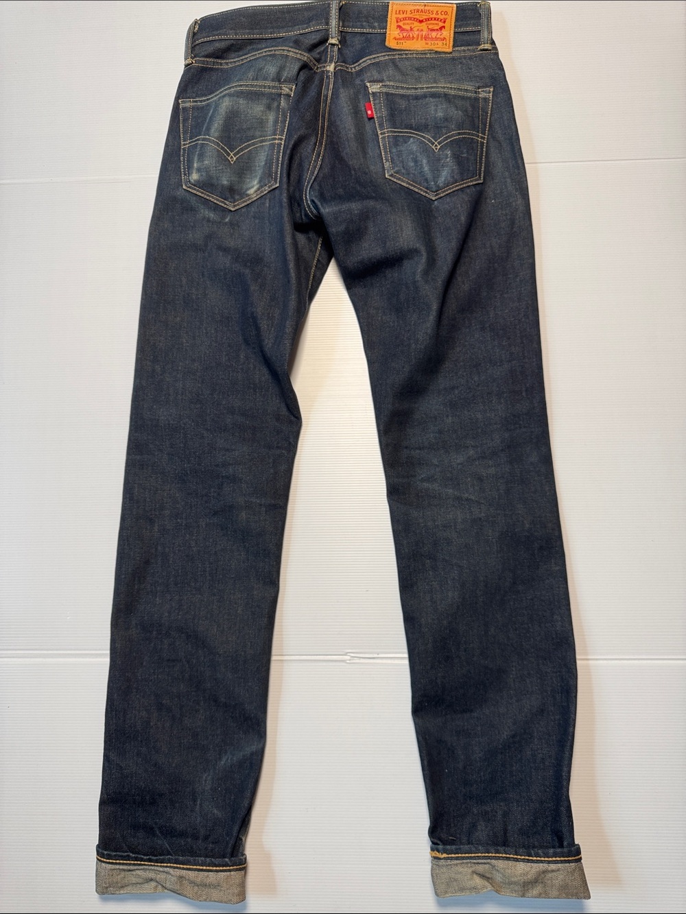 LEVI'S 511 Selvedge Denim Men's Indigo Straight-Leg Slight Distressed 30x34